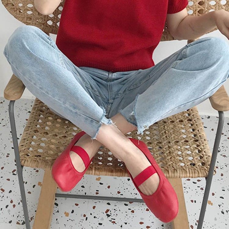 Neliön Toe Block Heel Elastinen Band Naisten Matalakorkoiset