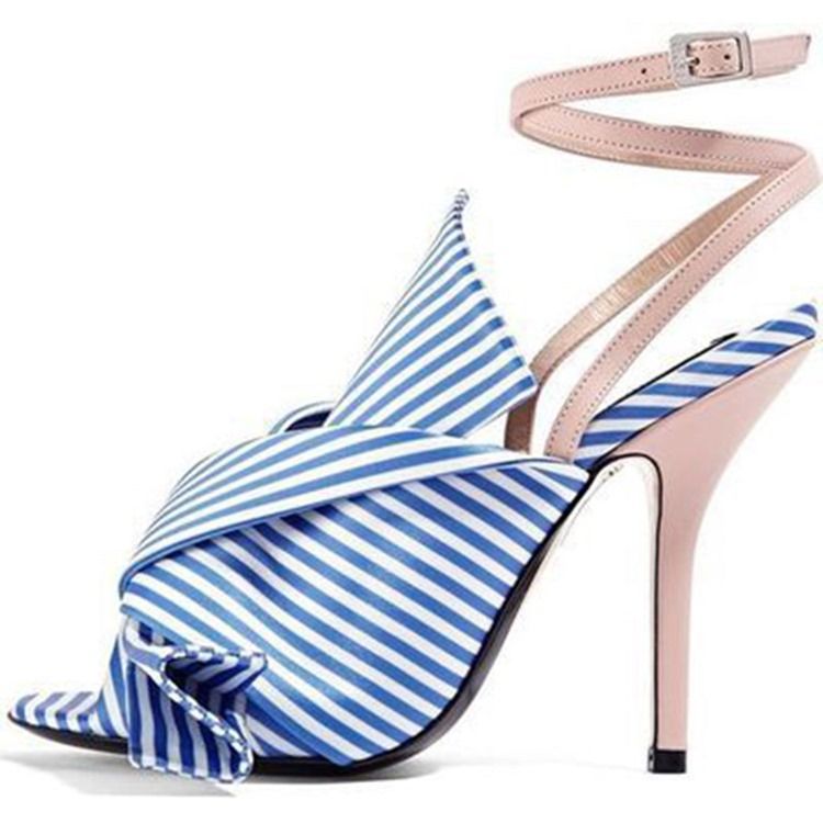 Bow Stripe Nilkkahihna Piikkikorko Naisten Sandaalit