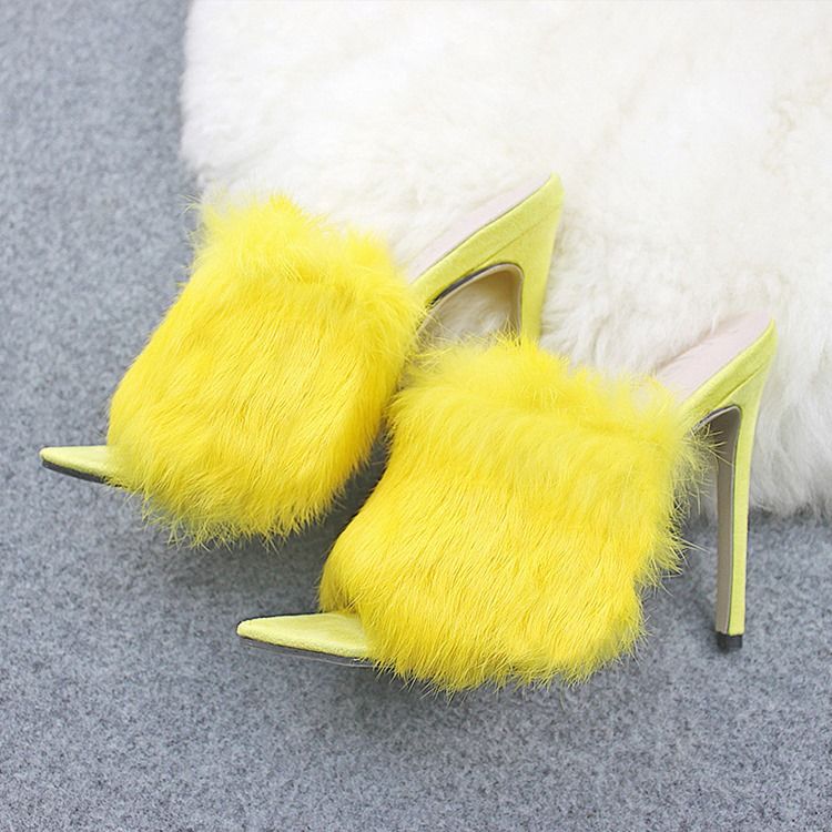 Faux Fur Flip Flop Piikkikorko Naisten Puukengät