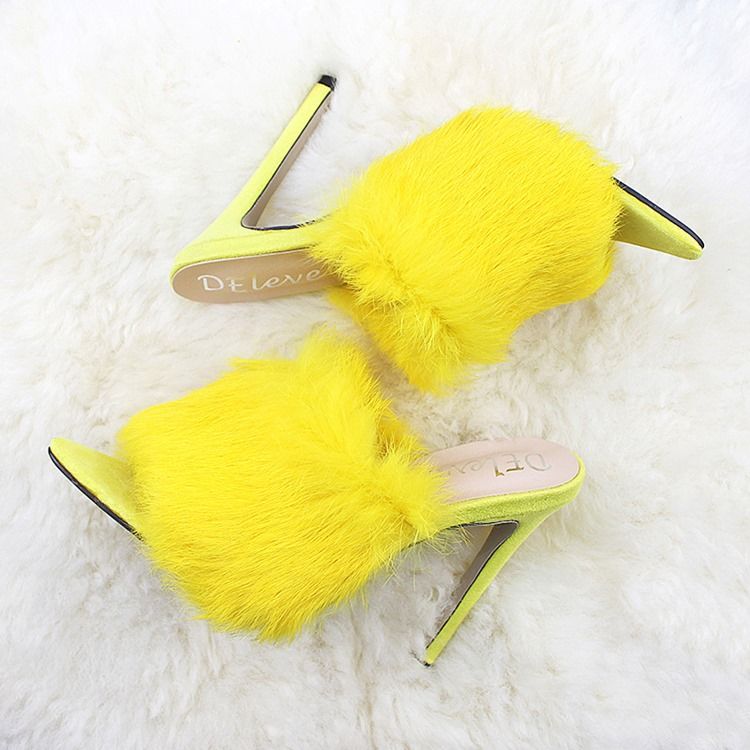 Faux Fur Flip Flop Piikkikorko Naisten Puukengät
