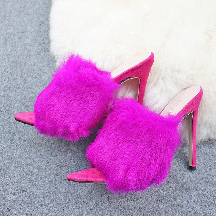 Faux Fur Flip Flop Piikkikorko Naisten Puukengät