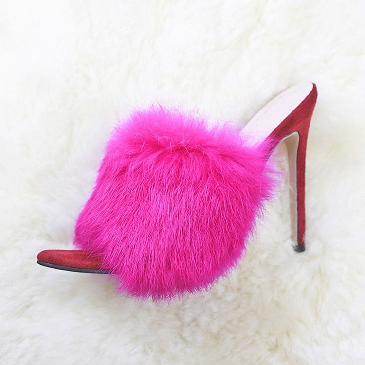 Faux Fur Flip Flop Piikkikorko Naisten Puukengät