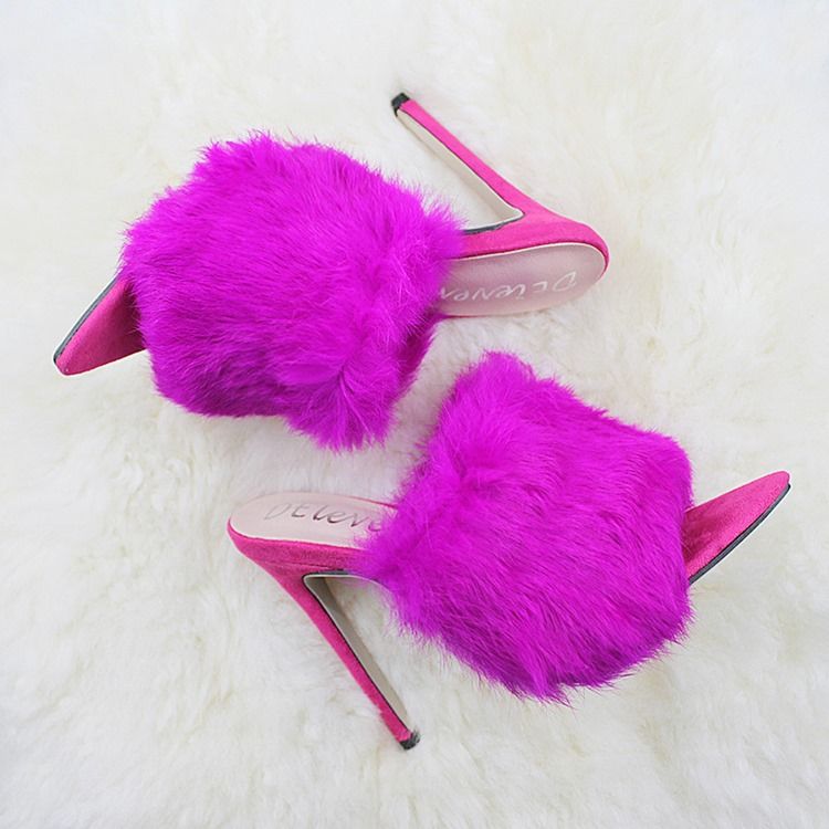 Faux Fur Flip Flop Piikkikorko Naisten Puukengät