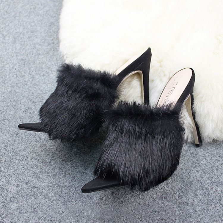 Faux Fur Flip Flop Piikkikorko Naisten Puukengät