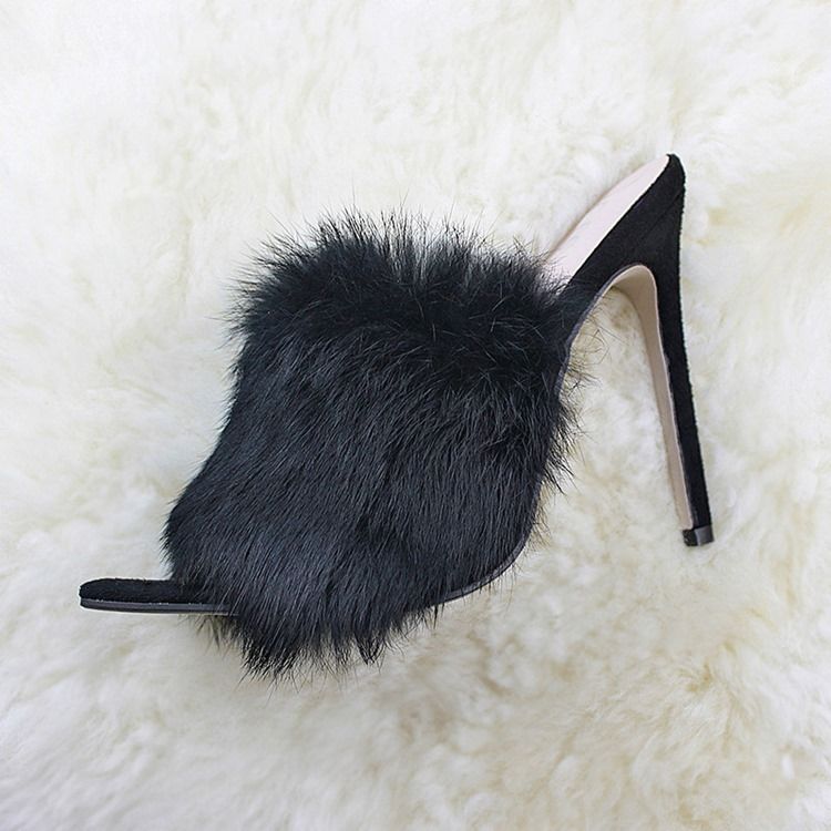 Faux Fur Flip Flop Piikkikorko Naisten Puukengät