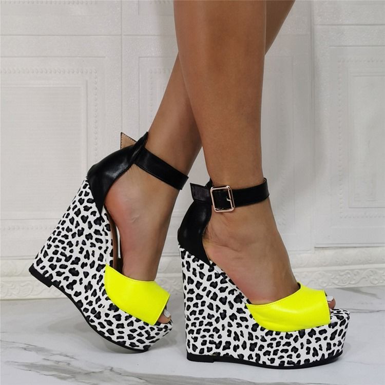 Kiilakorko Peep Toe Solki Leopard Naisten Ohuet Kengät