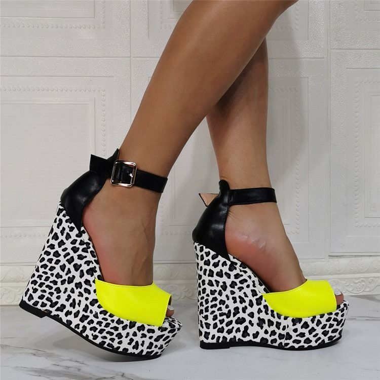 Kiilakorko Peep Toe Solki Leopard Naisten Ohuet Kengät