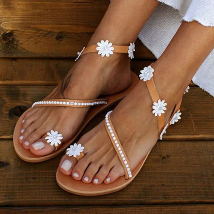 Litteä Varvasrengas Slip-on Naisten Kukka Sandaalit