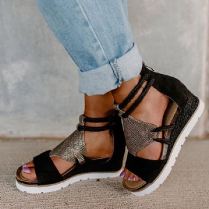 Naisten Peep Toe Vetoketju Leopard-sandaalit