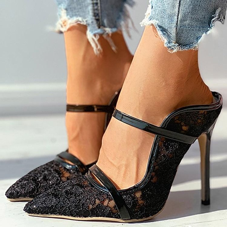 Naisten Slip-on Piikkikorko Pitsi Korkokengät (5-8cm) Ohuet Kengät