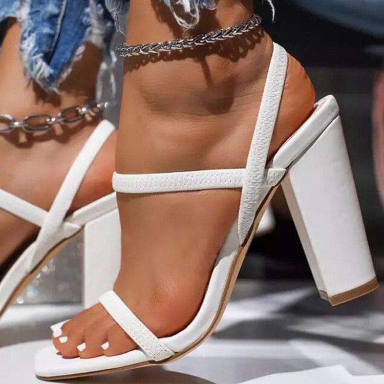 Naisten Square Toe Chunky Heel Elastinen Band Länsi-sandaalit