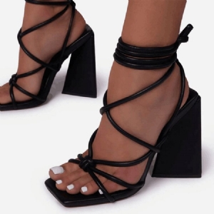 Nauhakenkä Chunky Heel Square Toe Cross Strap Naisten Sandaalit