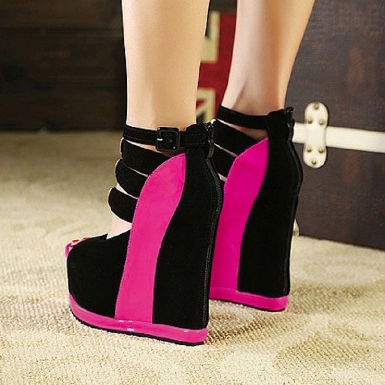 Peep Toe Wedge Heel Solki Platform Naisten Sandaalit