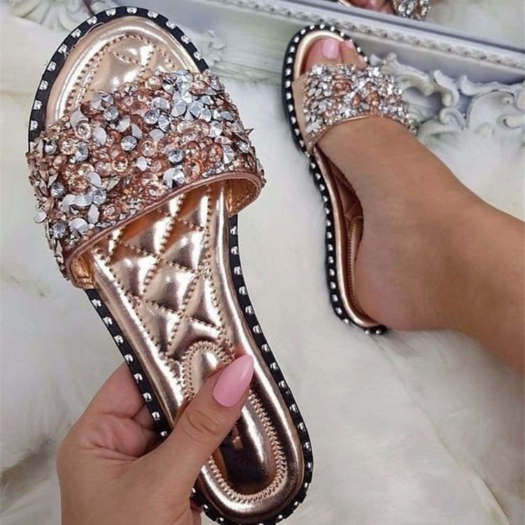 Rhinestone Pu Slip-on Naisten Tossut
