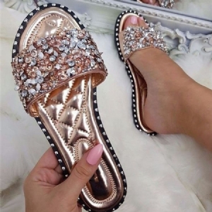 Rhinestone Pu Slip-on Naisten Tossut