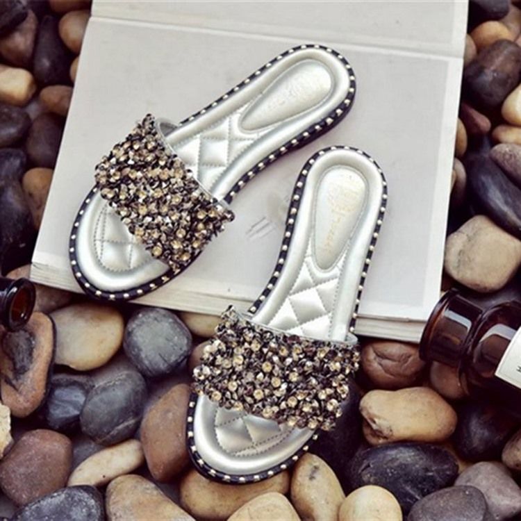 Rhinestone Pu Slip-on Naisten Tossut
