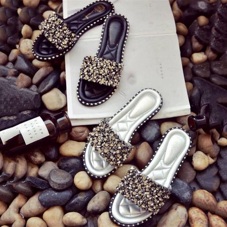 Rhinestone Pu Slip-on Naisten Tossut