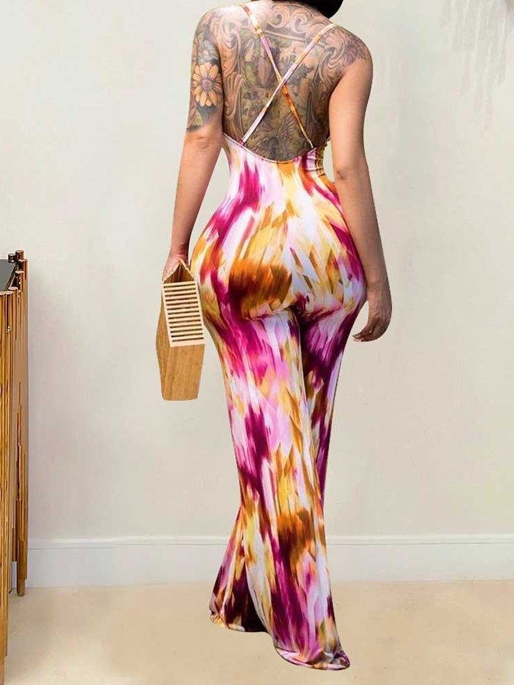 Backless Floral Office Lady Straight Naisten Haalari