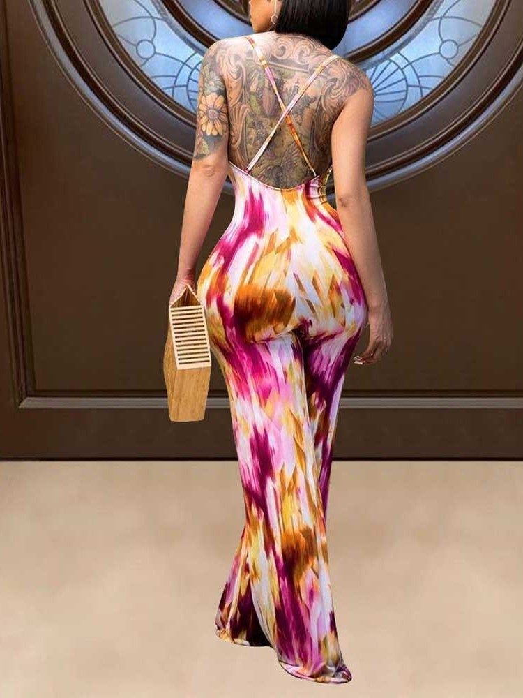 Backless Floral Office Lady Straight Naisten Haalari