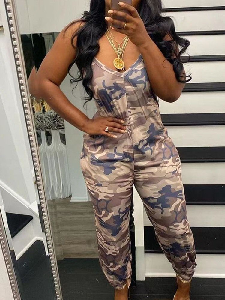 Mid-calf Camouflage Backless Lyijykynähousut Naisten Ohut Haalari