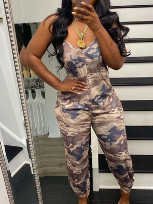 Mid-calf Camouflage Backless Lyijykynähousut Naisten Ohut Haalari