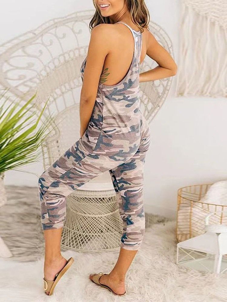 Mid-calf Camouflage Backless Lyijykynähousut Naisten Ohut Haalari