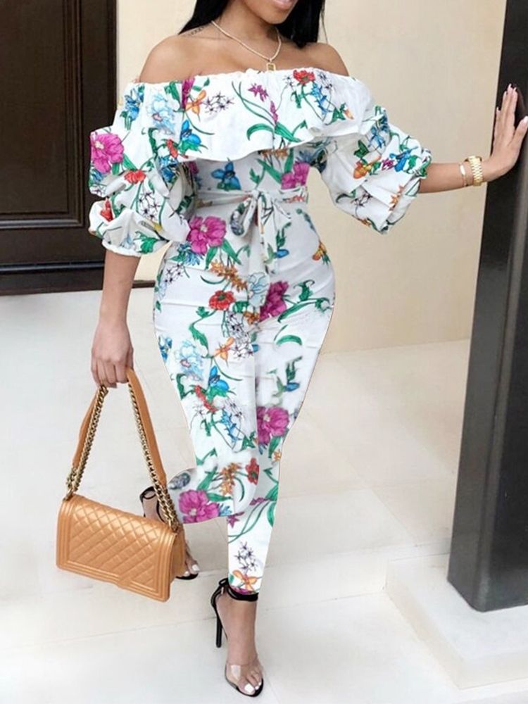 Nauhalliset Nilkan Pituus Kukka-ohuet Lyijykynähousut Naisten Jumpsuit