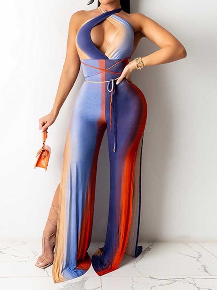 Office Lady -värilohko Täyspitkät Leveät Jalat Ohut Naisten Jumpsuit