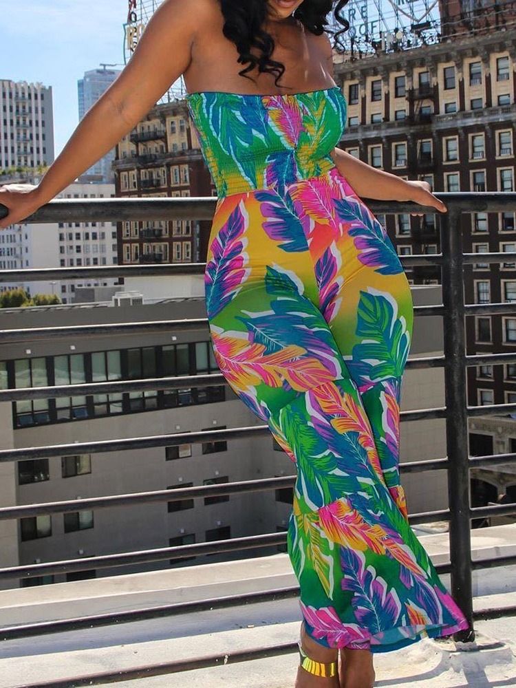 Painettu Nilkka Pituus Kukka Ohut Alushousut Naisten Jumpsuit
