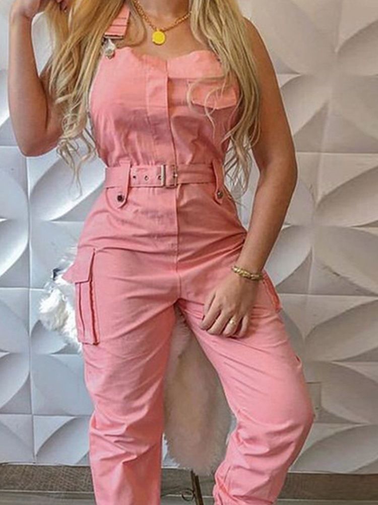Pocket Casual Plain Slim Pencil Pants Naisten Jumpsuit