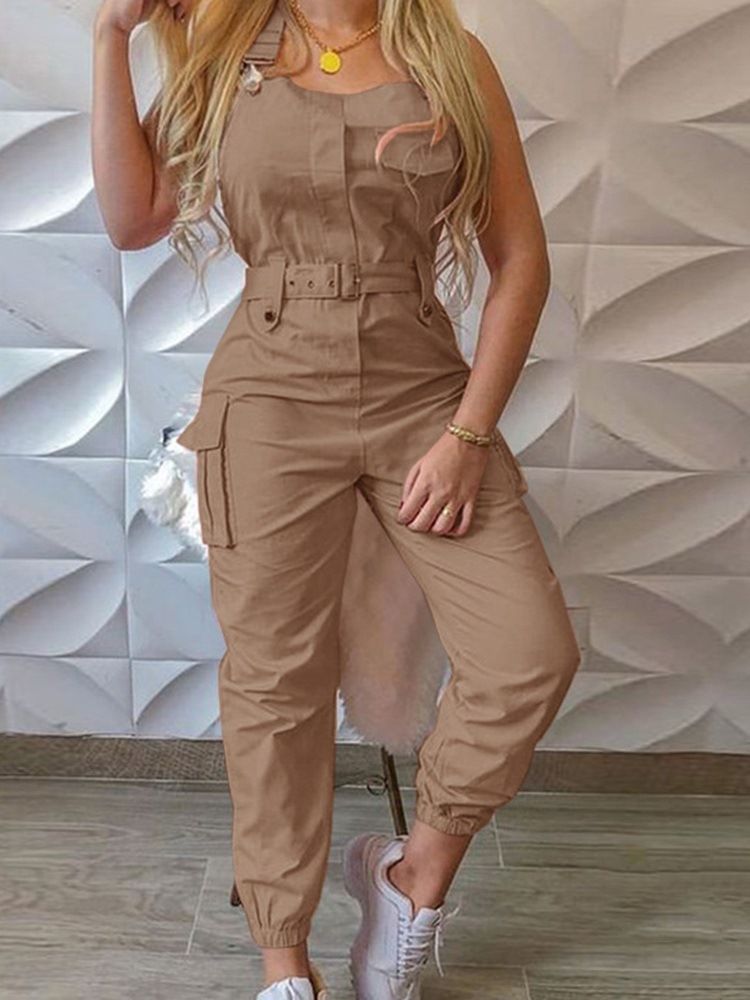 Pocket Casual Plain Slim Pencil Pants Naisten Jumpsuit