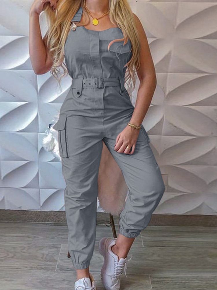 Pocket Casual Plain Slim Pencil Pants Naisten Jumpsuit