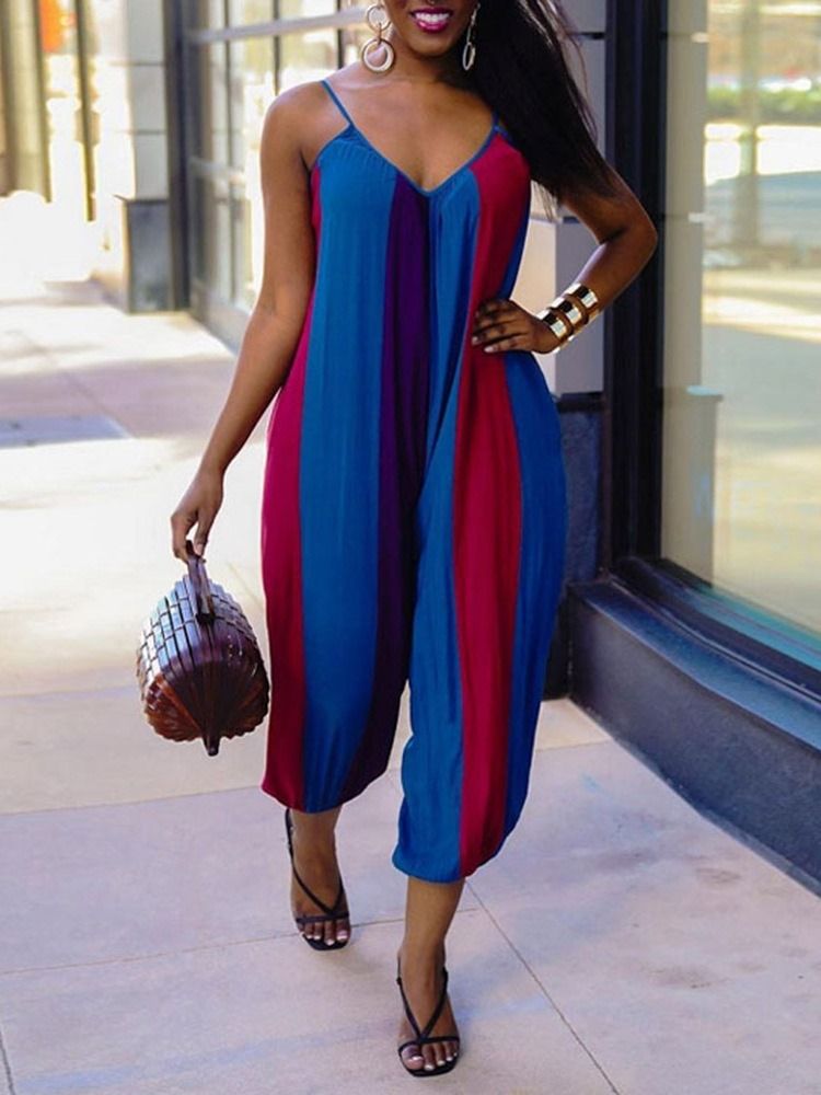 Stripe Patchwork Nilkka Pituus Löysä Korkea Vyötärö Naisten Jumpsuit