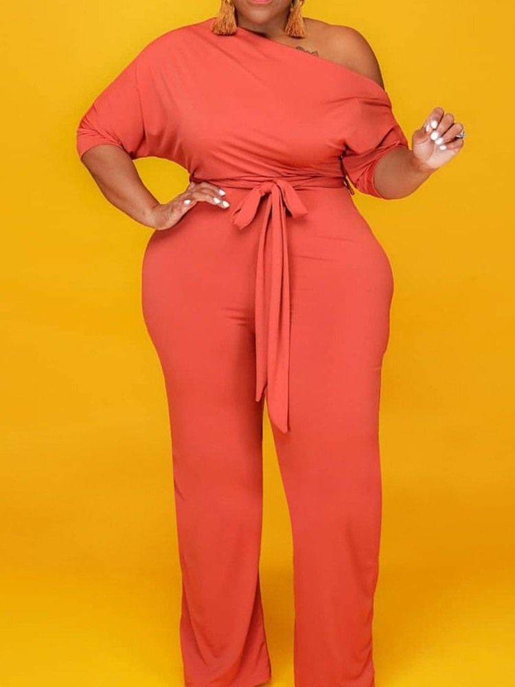 Tavallinen Täyspitkä Rento Ohut Suora Naisten Jumpsuit Plus-koko