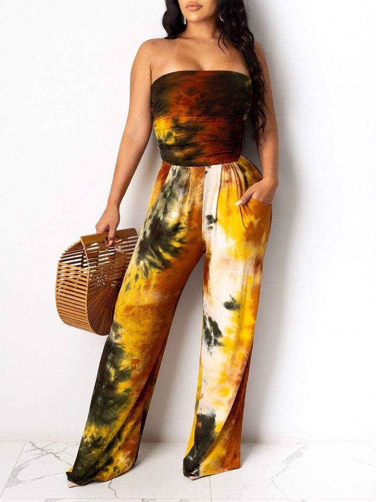 Tie-dye Western Täyspitkä Ohut Korkea Vyötäröinen Naisten Haalari