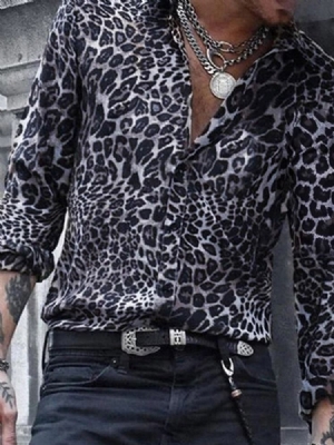 Casual Lapel Leopard Miesten Ohut Paita