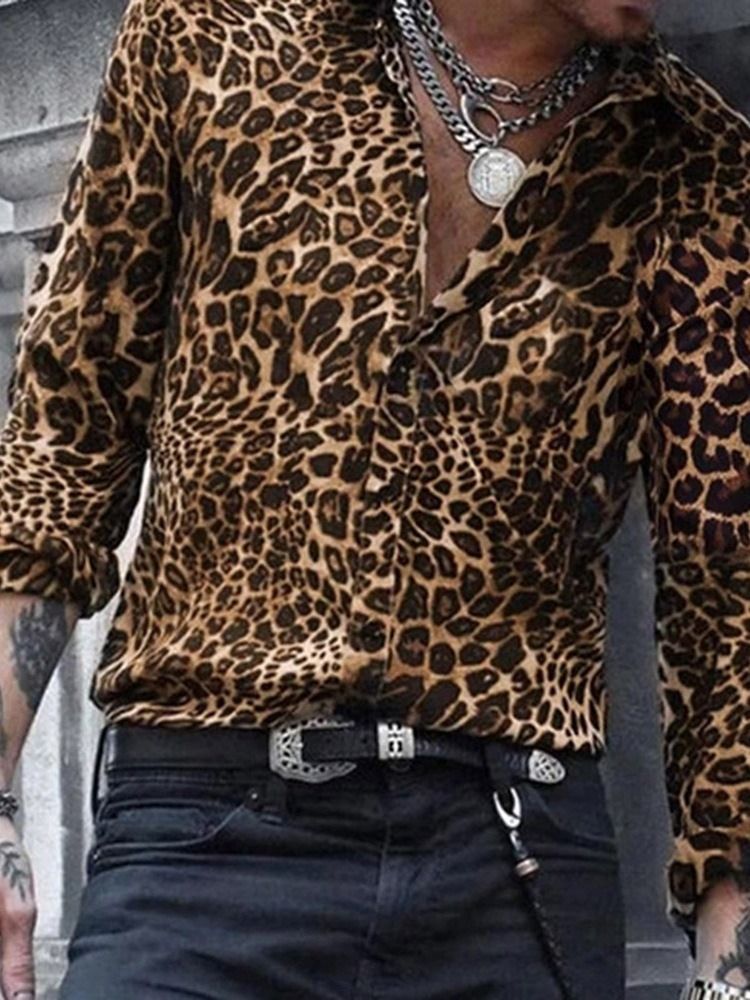 Casual Lapel Leopard Miesten Ohut Paita