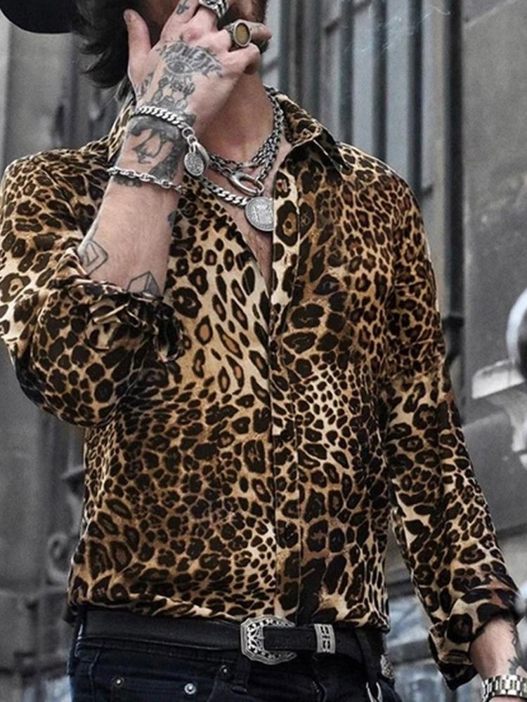 Casual Lapel Leopard Miesten Ohut Paita