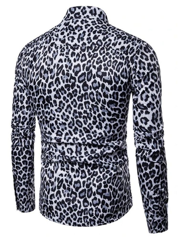 Casual Lapel Leopard Miesten Ohut Paita