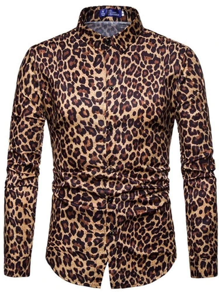 Casual Lapel Leopard Miesten Ohut Paita