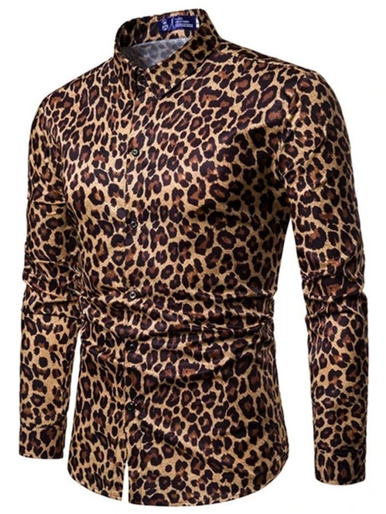 Casual Lapel Leopard Miesten Ohut Paita
