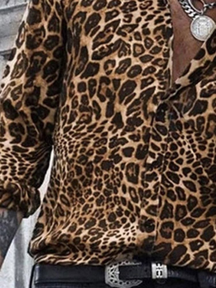 Casual Lapel Leopard Miesten Ohut Paita
