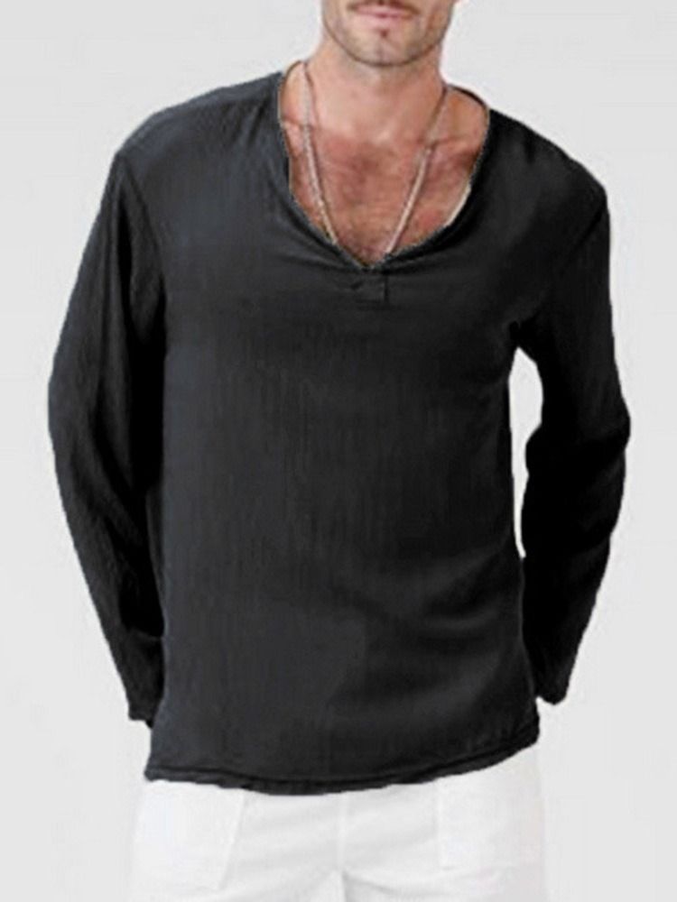 Casual Plain V-neck Miesten Löysä T-paita