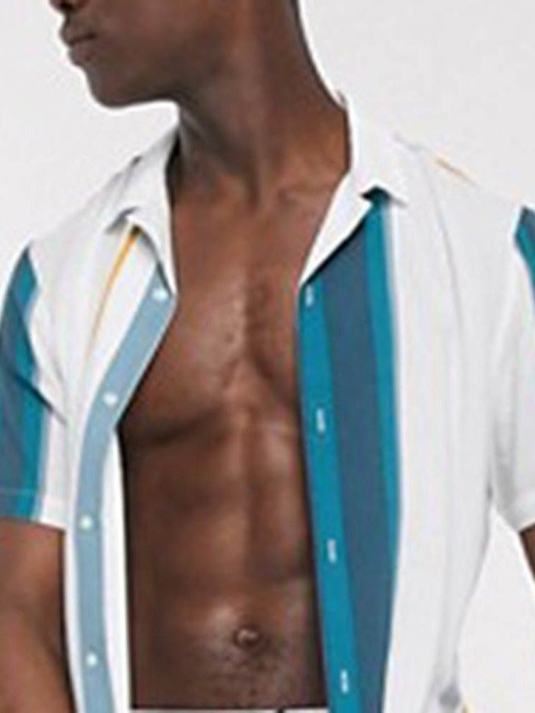 Casual Stripe Lapel Yksirivinen Miesten T-paita