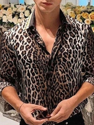 European Print Leopard-yksirivinen Miesten Paita