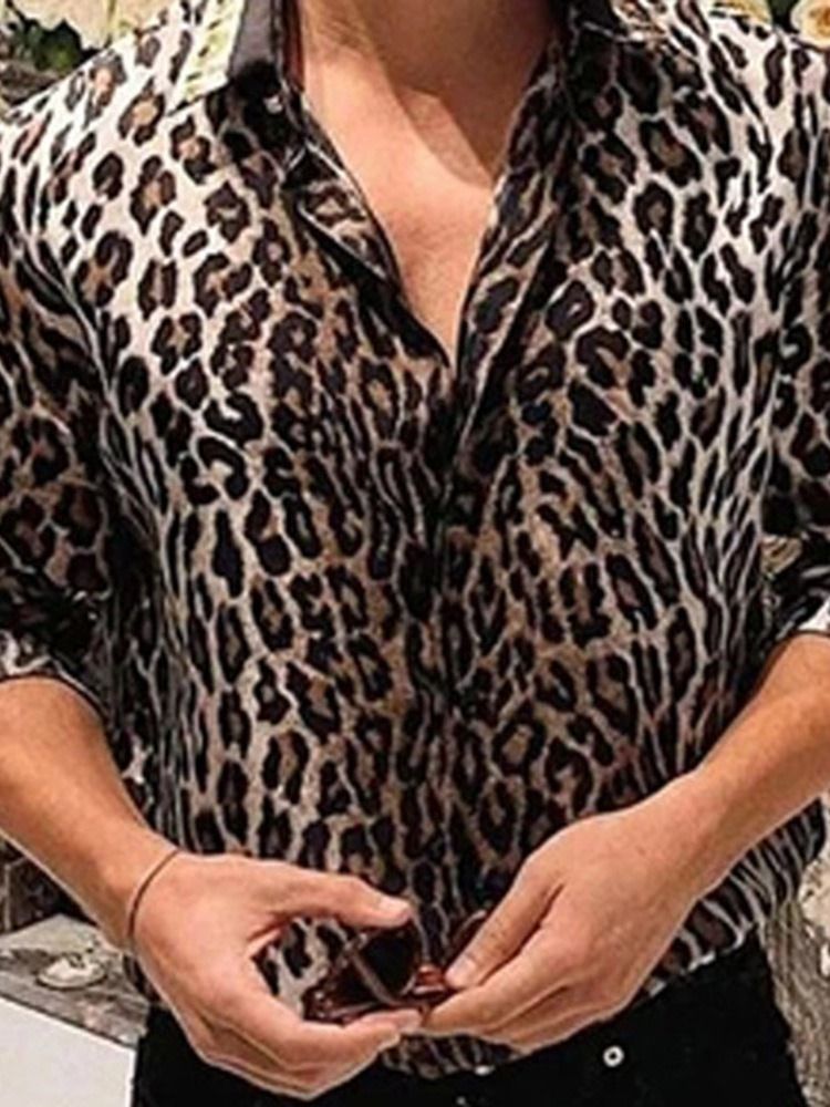 European Print Leopard-yksirivinen Miesten Paita
