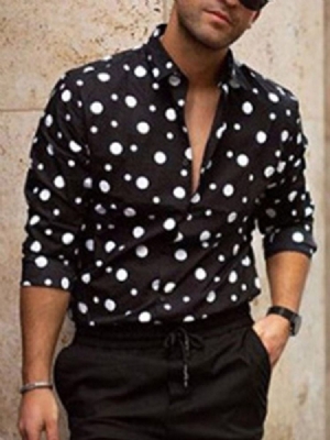 Lapel Polka Dots Rento Ohut Yksirivinen Miesten Paita