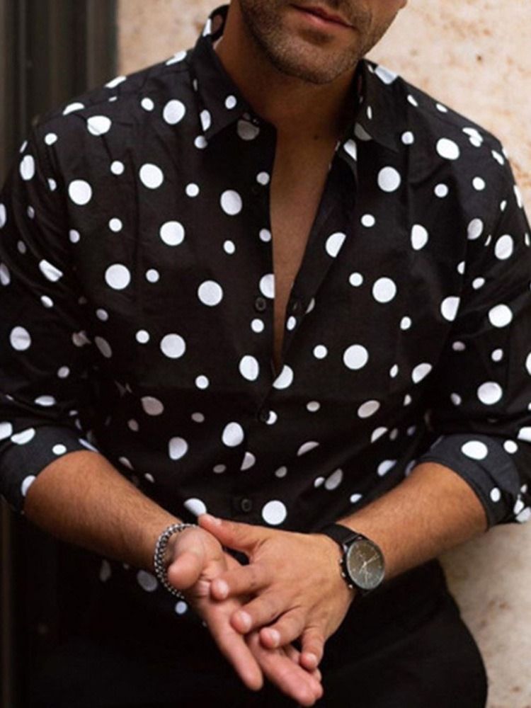 Lapel Polka Dots Rento Ohut Yksirivinen Miesten Paita