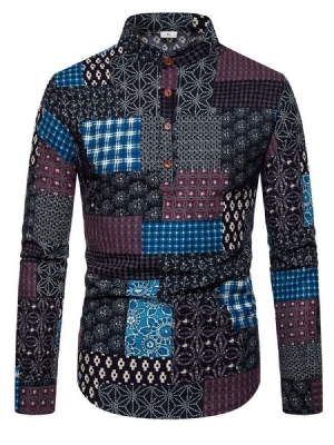 Print Ethnic Floral Miesten Ohut Paita
