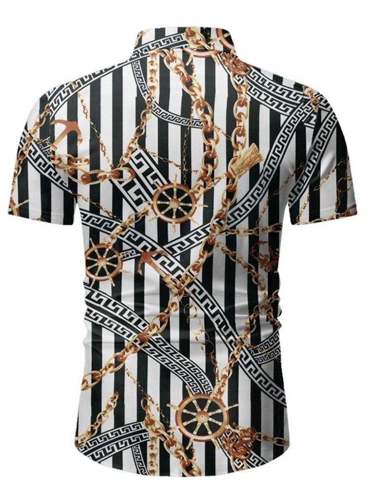 Stripe Lapel Print Ohut Miesten Paita
